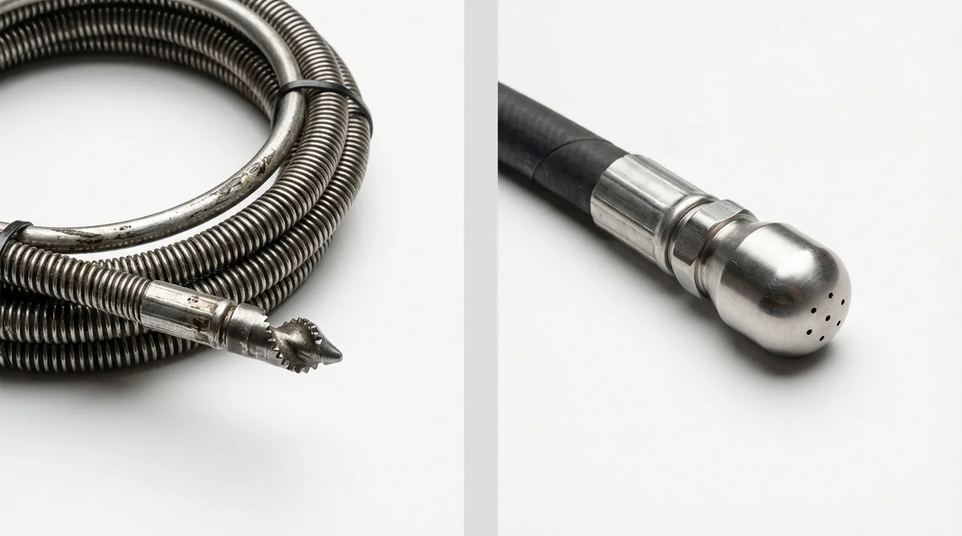 Drain snake cable and hydro jetting nozzle used for drain cleaning in Lisbon, OH