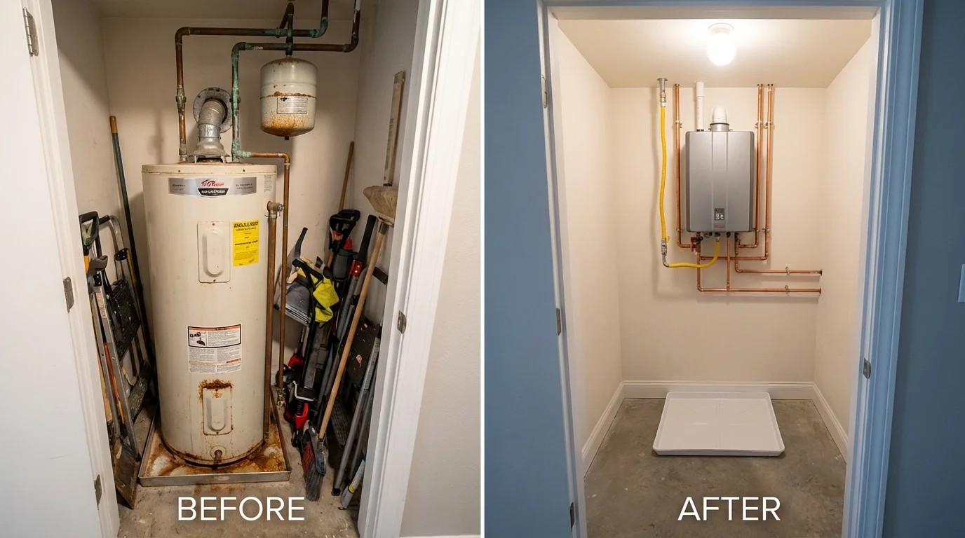 Tank water heater versus wall-mounted tankless unit comparison for Lisbon, OH homeowners
